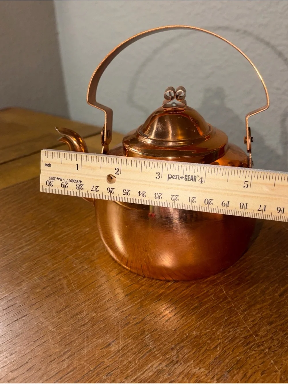 Vintage Solid Copper Tea Kettle Tin Lined 5” Miniature Rustic Farmhouse Decor
